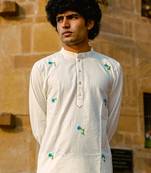 White cotton full sleeve Short kurta for mens