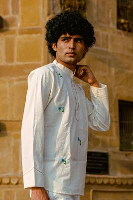 White cotton full sleeve Short kurta for mens 2