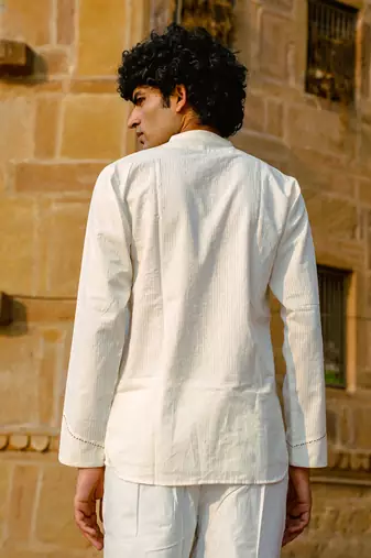 White cotton full sleeve Short kurta for mens