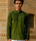 Forest green cotton full sleeve Short kurta for mens