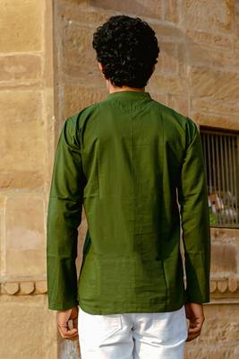 Forest green cotton full sleeve Short kurta for mens 3