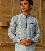 Ice grey cotton full sleeve Short kurta for mens