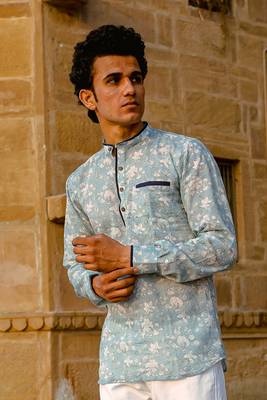 Ice grey cotton full sleeve Short kurta for mens 3