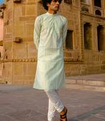 Pista green cotton full sleeve kurta for mens