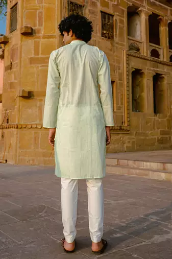 Pista green cotton full sleeve kurta for mens