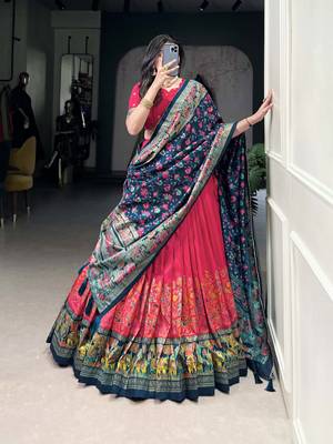 Pink Tussar Silk Navaratri Lehenga Choli 1