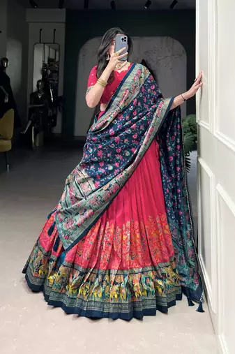 Pink Tussar Silk Navaratri Lehenga Choli