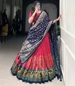 Pink Tussar Silk Navaratri Lehenga Choli