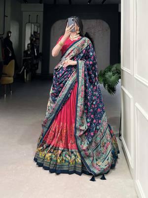 Pink Tussar Silk Navaratri Lehenga Choli 2