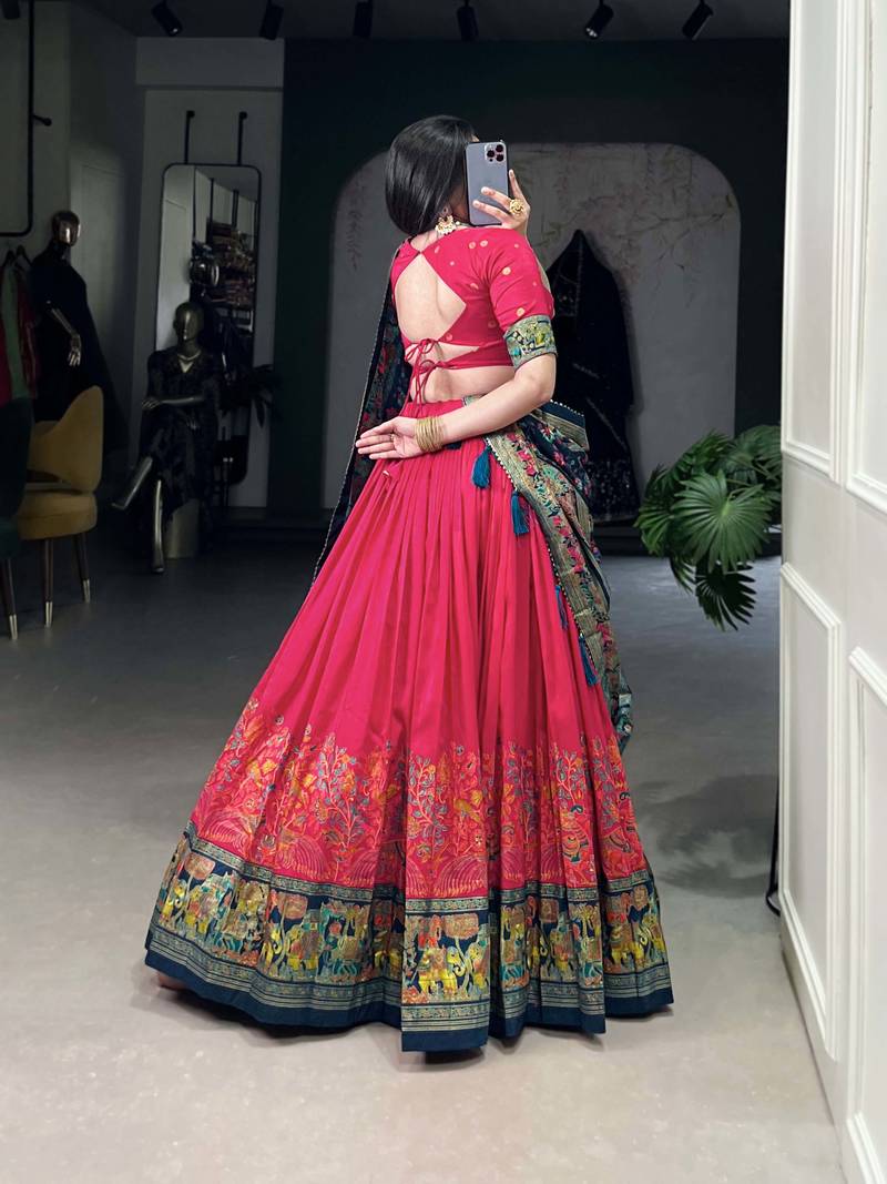 Pink Tussar Silk Navaratri Lehenga Choli