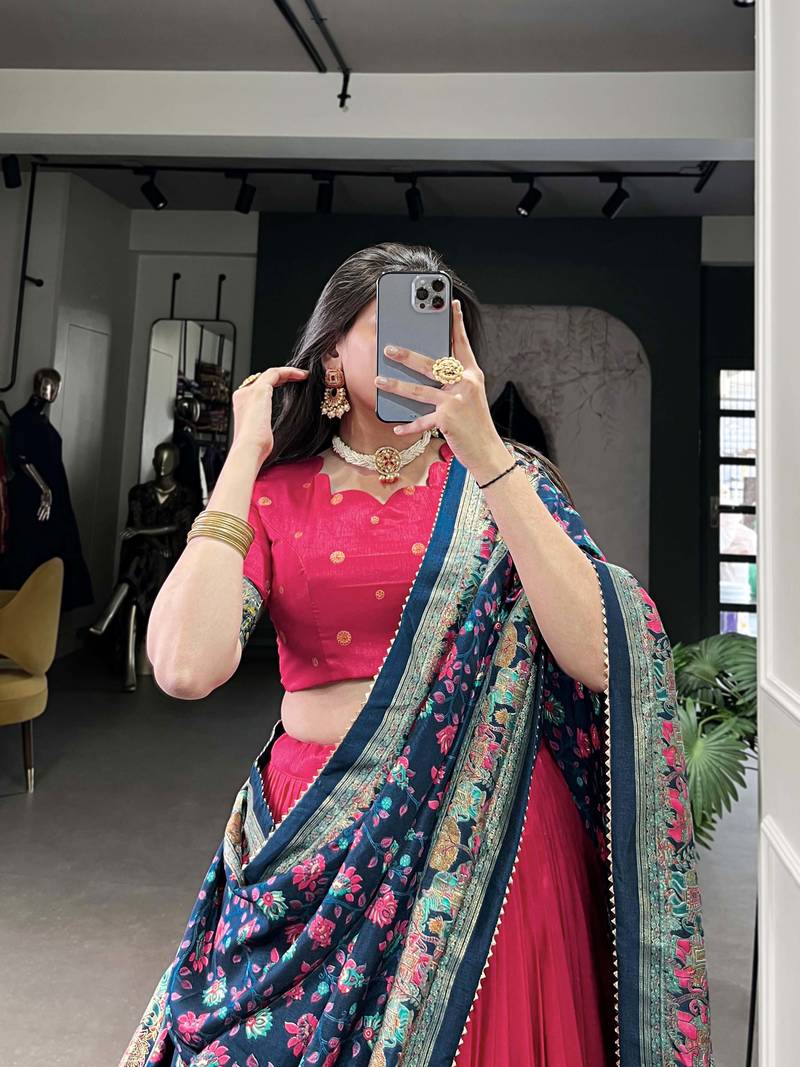 Pink Tussar Silk Navaratri Lehenga Choli