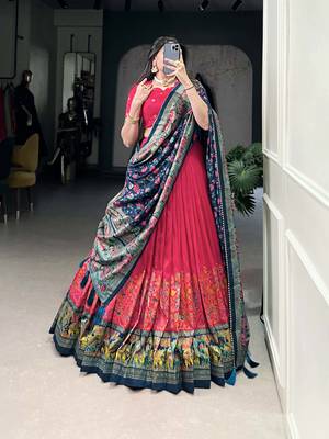 Pink Tussar Silk Navaratri Lehenga Choli 5