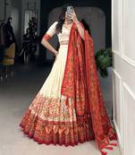 Off-White Foil Work Tussar Silk Lehenga Choli