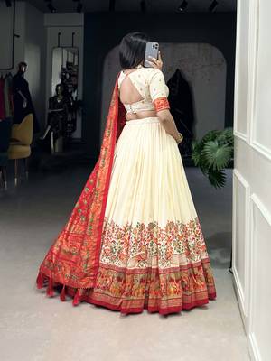 Off-White Foil Work Tussar Silk Lehenga Choli 4
