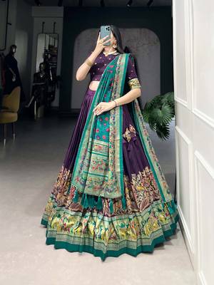 Wine Foil Work Tussar Silk Lehenga Choli With Dupatta 2