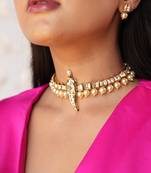 Avyana kundan bird choker set with semi-precious pearls