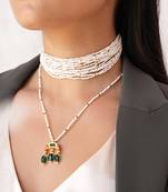 Leana white beaded choker and crescent pendant necklace combo