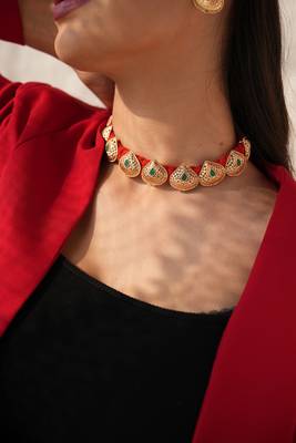 Eira threaded green gemstone choker set 1