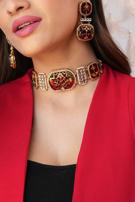 Tisha handmade red meenakari choker set 1