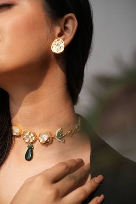 Riana handmade pachi choker set with kundan earrings 2