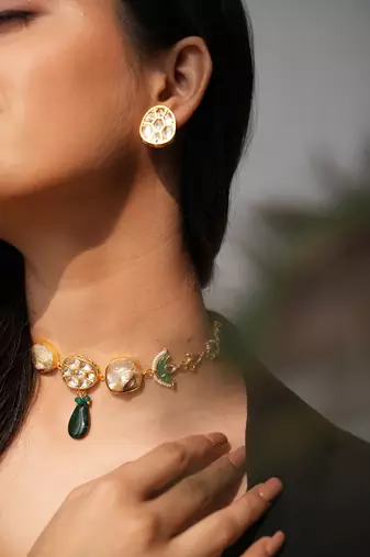 Riana handmade pachi choker set with kundan earrings