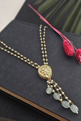 Anaya pearl necklace with teardrop kundan pendant and dangling pearls 2