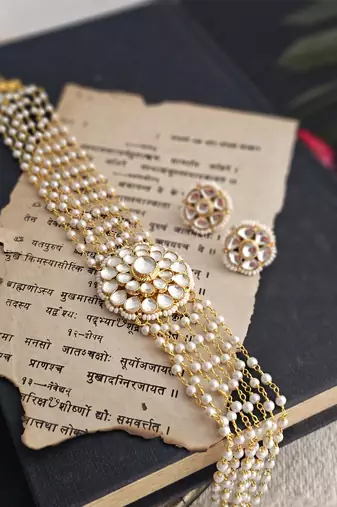 Talia multi-strand kundan flower choker set