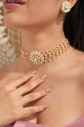 Talia multi-strand kundan flower choker set