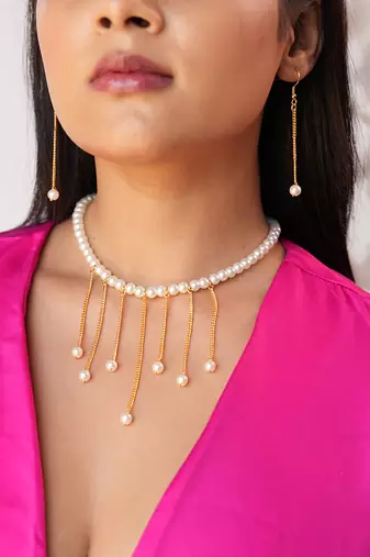 Elora semi-precious pearl necklace set