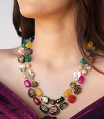 Mireille two-layer necklace with multicolor hand-painted quartz stones