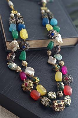 Mireille two-layer necklace with multicolor hand-painted quartz stones 3