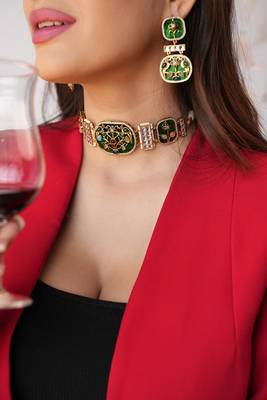Aira dark green meenakari choker set 1