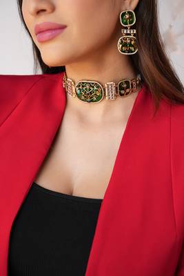 Aira dark green meenakari choker set 3