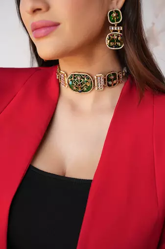 Aira dark green meenakari choker set