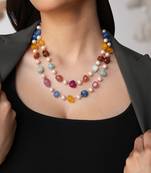 Amaris multicolor semi-precious quartz and pearl necklace set