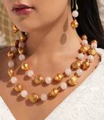 Double layered peach and gold beads necklace set