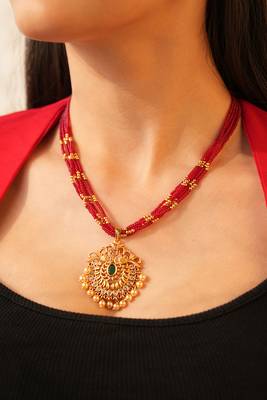 Gold plated beautiful red string necklace set 1