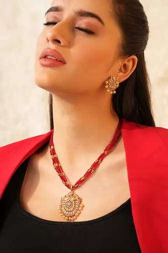 Gold plated beautiful red string necklace set