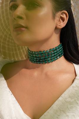 Verdura layered green duldul bead choker with adjustable tassel 1