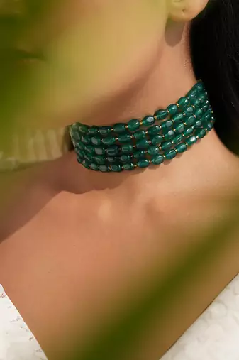 Verdura layered green duldul bead choker with adjustable tassel