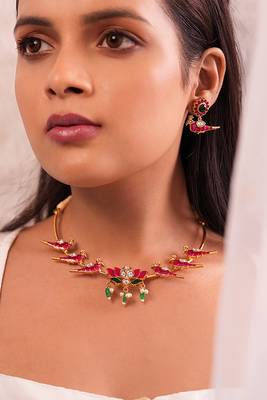Blush aviary kundan necklace set 1