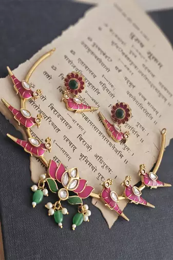 Blush aviary kundan necklace set