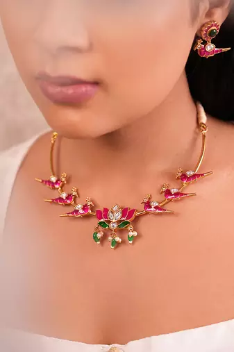 Blush aviary kundan necklace set