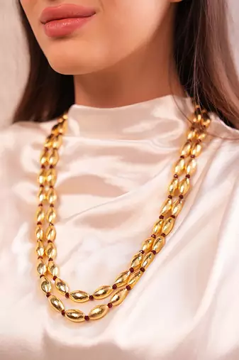 Anti-tarnish gold toned aishwarya rupa long beaded  necklace set