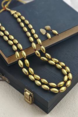 Anti-tarnish gold toned aishwarya rupa long beaded  necklace set 1
