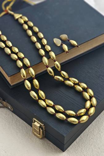Anti-tarnish gold toned aishwarya rupa long beaded  necklace set