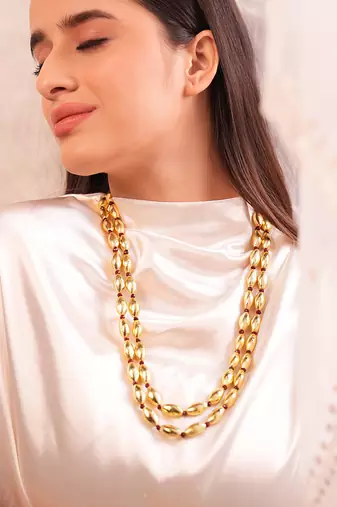 Anti-tarnish gold toned aishwarya rupa long beaded  necklace set
