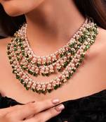White pearls and green duldul beads layered necklace
