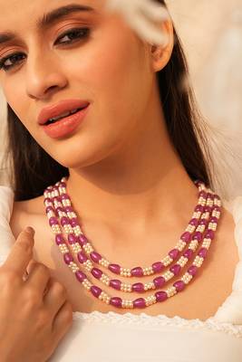 3-layered purple and white beads necklace set 1