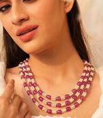 3-layered purple and white beads necklace set